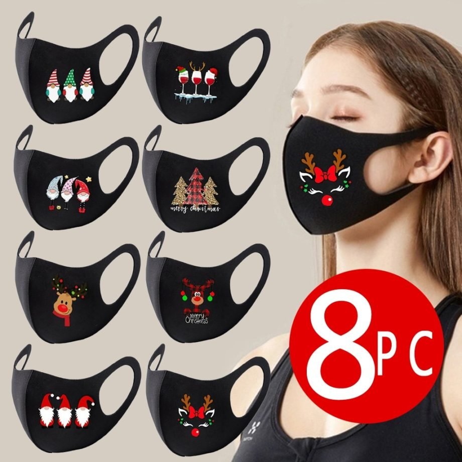 8 PCS Christmas Party Mask For Adult Women And Men Reusable Colorful Fabric Face Mask Fashionable Neutral Washable Mask